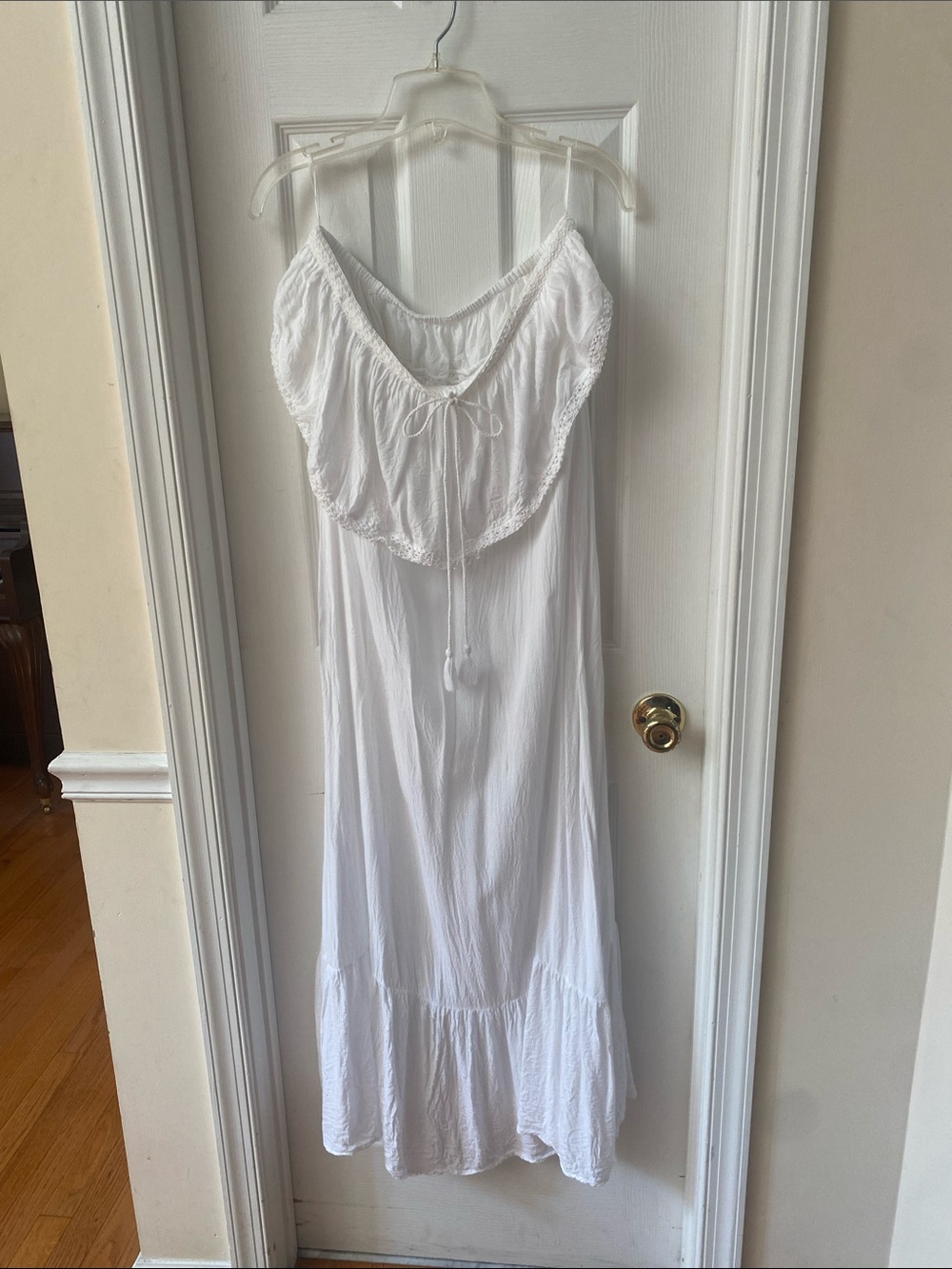 White Boho Maxi Dress with Ruffle Bib